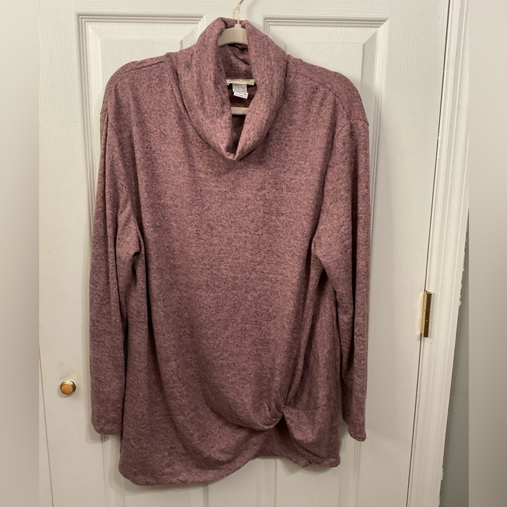 Brittany Black top. Cowl neck. Long sleeve. size L. Pink and black.